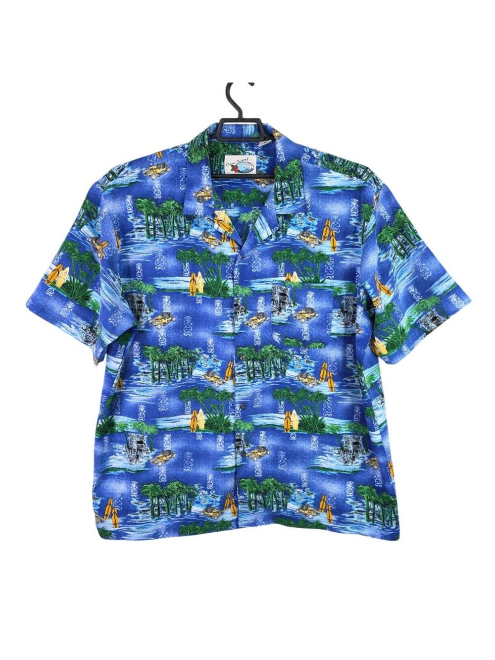 Mens Ocean Current Blue Surfboard Woodie Car Hawaiian Button Up Shirt Size XXL